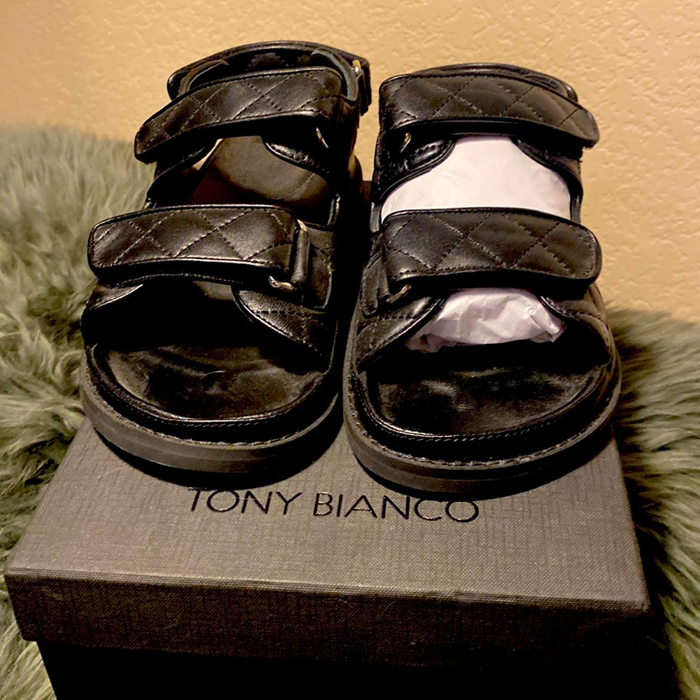 NWT Chanel like dad sandals. Black dad sandals. Real black leather. Chanel
